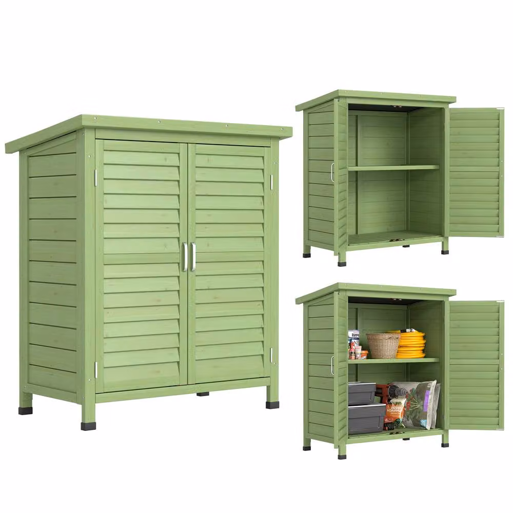 OUTSUNNY Green Solid Wood Garden Storage Shed with Internal Shelving, W/D/H: 96.5 x 46.5 x 87.0 cm – 2