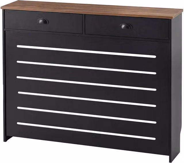 Levede Wooden Radiator Cover with 2 Drawers, Black and Brown MDF Storage Cabinet, W: 111.5 cm, H: 96.5 cm, D: 19.5 cm – 7