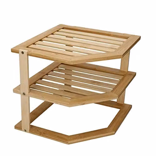 Copco Bamboo Three Tier Kitchen Corner Storage Shelf in Brown – 1
