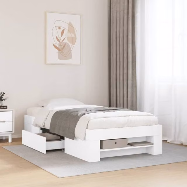 Berkfield Home White Engineered Wood Bed Frame with Drawers, W/D/H: 90 x 200 cm