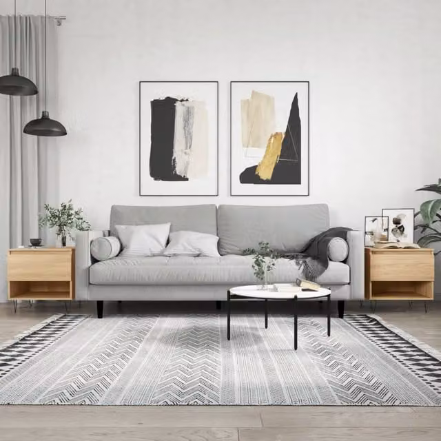 Berkfield Home Set of 2 Modern Square Coffee Tables in Sonoma Oak Brown, W/D/H: 50 x 46 x 50 cm