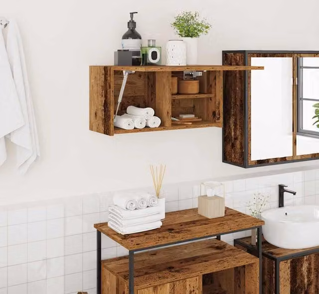 Berkfield Home Old Wood Bathroom Wall Cabinet in Brown, W/D/H: 60 x 25 x 30 cm – 1