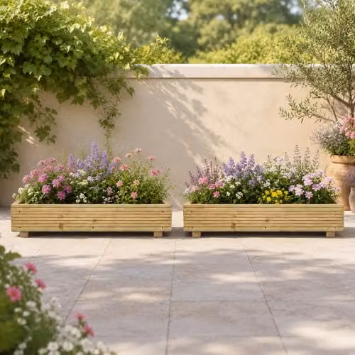 Set of 2 Planter Potters Brown Wooden Trough Planters for Ornamental, Herb or Vegetable Gardens – 2