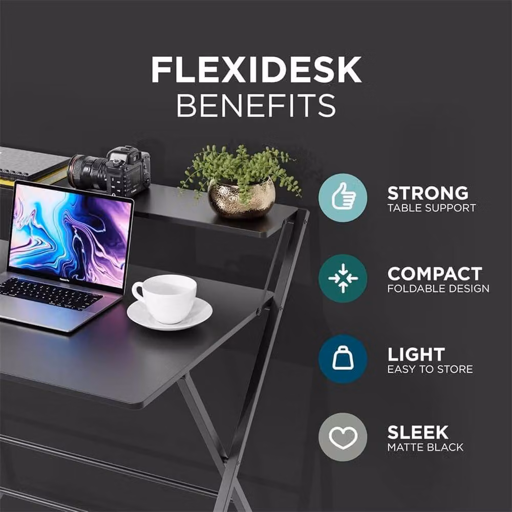 London Boutique 2-Tier Computer Desk with Monitor Shelf in Black – 7