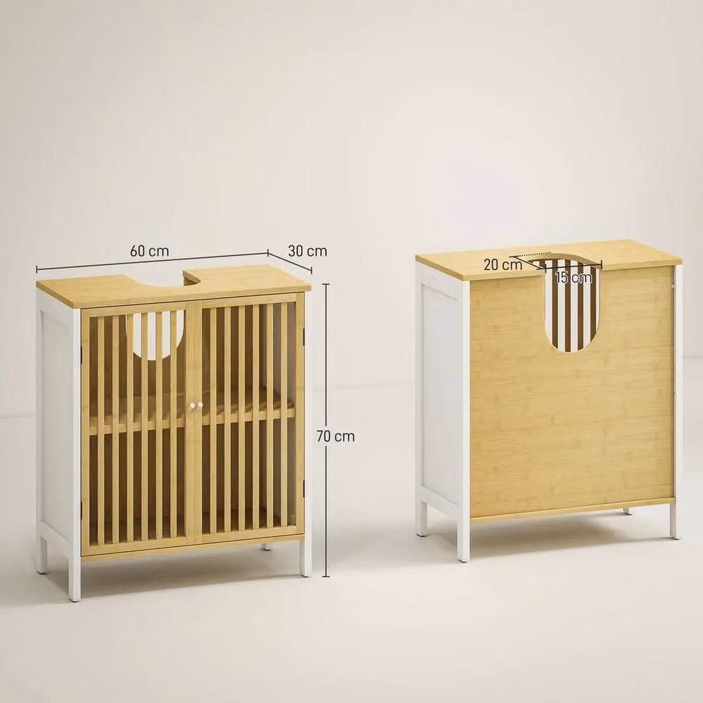 FORGEVIO Bamboo Under Sink Bathroom Cabinet in Natural Sand, W/D/H: 60 x 30 x 70 cm – 2