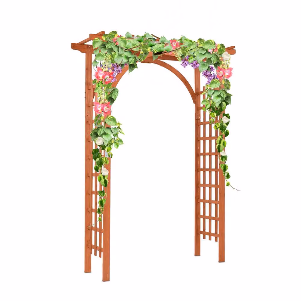 Costway Wooden Garden Arbor Arch and Trellis Pergola in Natural Brown – 2