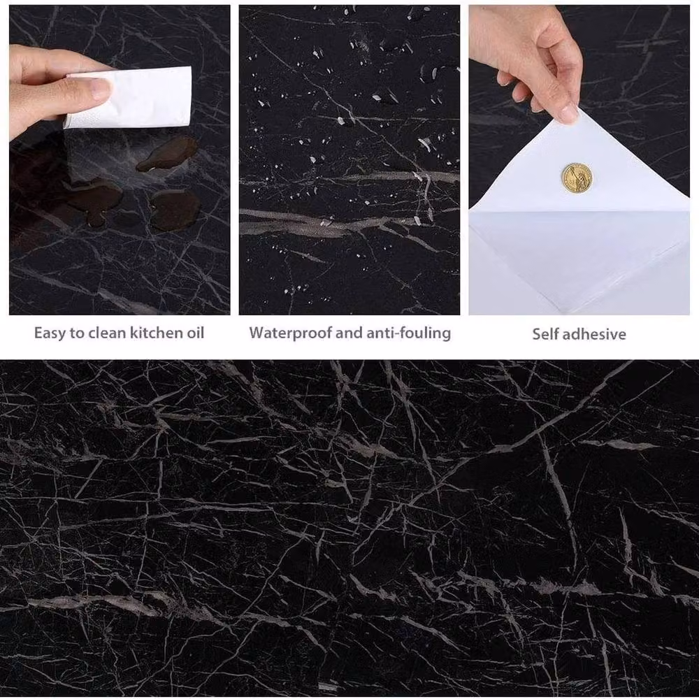 FLAVORA Black Marble PVC Kitchen Wrap Film Tablecloth Plastic Cover, 0.6m2 – 6