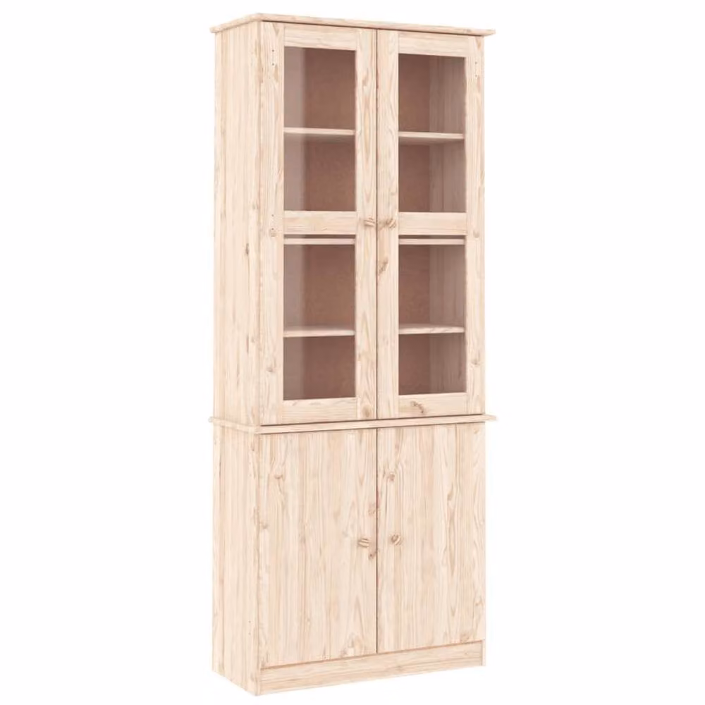 Berkfield Home ALTA Glass Display Cabinet in Solid Pine, Beige, W: 77 cm, D: 35 cm, H: 186.5 cm – 2