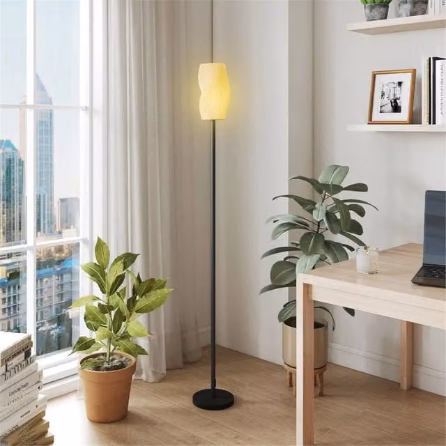 EONLION Modern White Floor Standing Lamp with Fabric Cylinder Shade and Replaceable E27 Bulb, H 147 cm