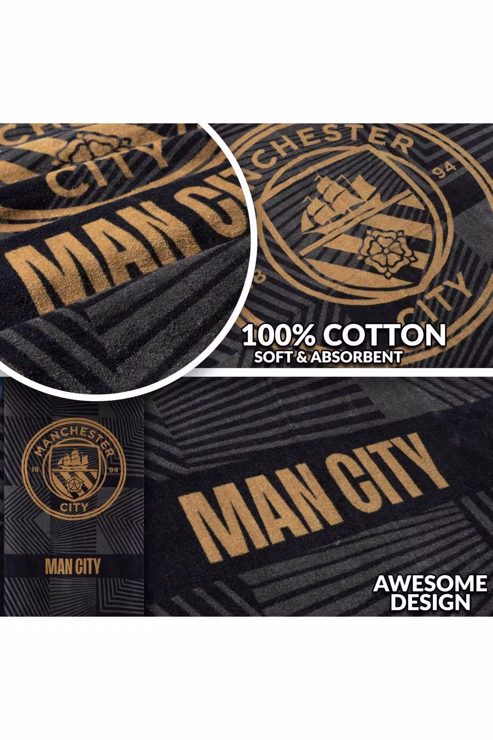 Manchester City F.C. Black Cotton Quick Dry Bath Towel, W: 137 cm, H: 69 cm – 9