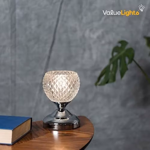 ValueLights Set of 2 Modern Silver Chrome and Glass Dimmable Touch Table Lamps – 2
