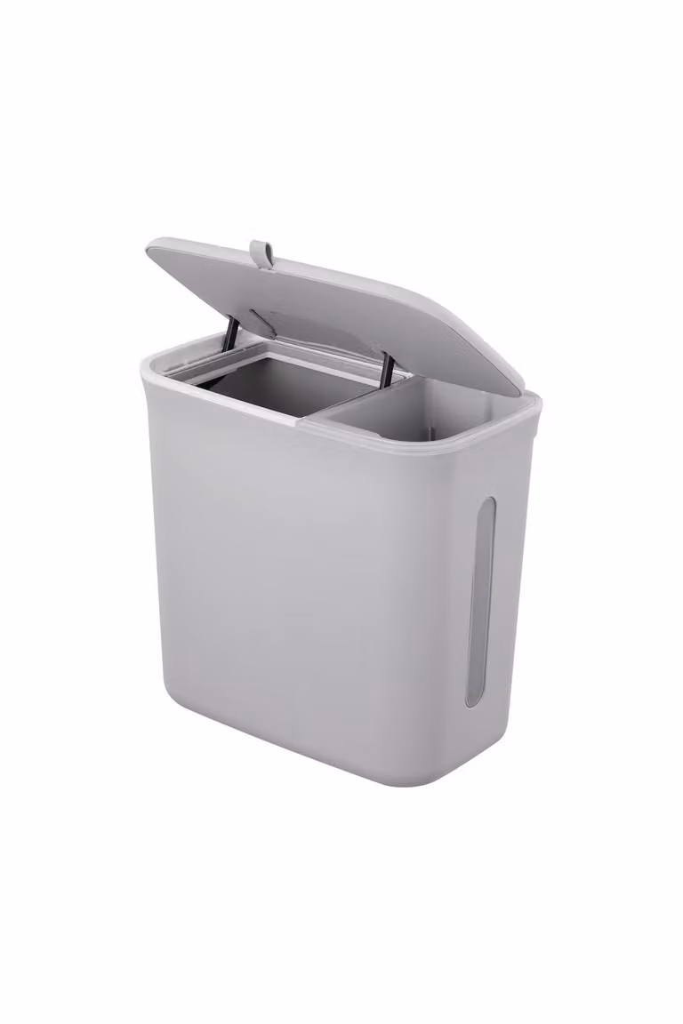 Garden Sanctuary Grey Over-Cabinet Kitchen Bin with Swing Lid and Removable Inner Bucket, 6.5L