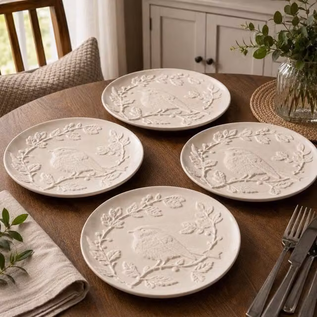 Hestia Set of 4 White Floral Ceramic Dessert Plates
