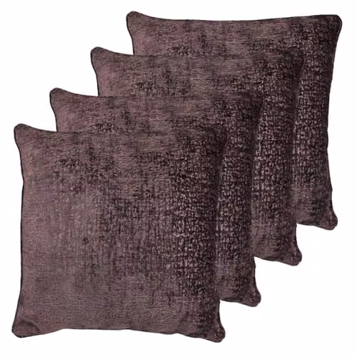 Kampala Hill Belmont Set of 4 Chenille Textured Square Decorative Cushions with Covers, Aubergine, W/D/H: 55 x 55 x 55 cm – 1