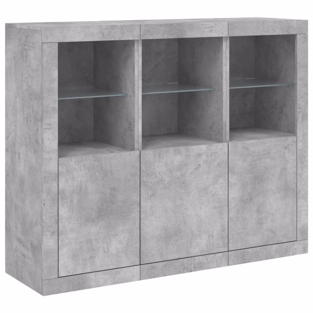Berkfield Home 3-Piece Sideboard Set with LED Lights in Concrete Grey, MDF and Glass – 4
