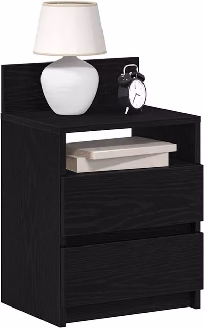 Berkfield Home Modern Black Bedside Cabinet with 2 Drawers, W/D/H: 40 x 33 x 60 cm