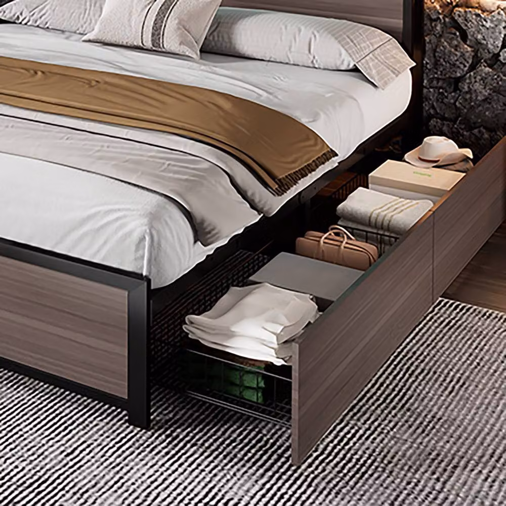 BTM Grey Iron Bed with LED Under-Bed Lighting, 4 Drawers and USB-C Charging Port, 140 x 200 cm – 8
