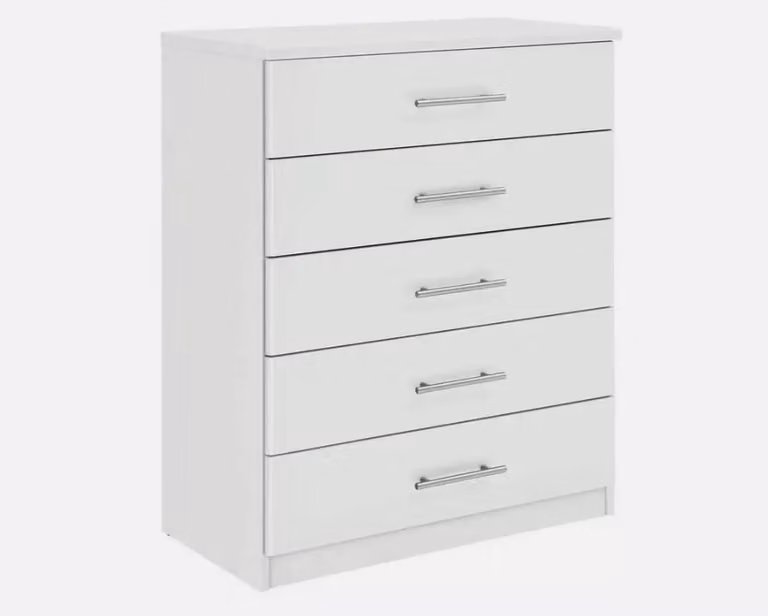 Normandy 5 Drawer Chest of Drawers White Modern Bedroom Storage Organiser