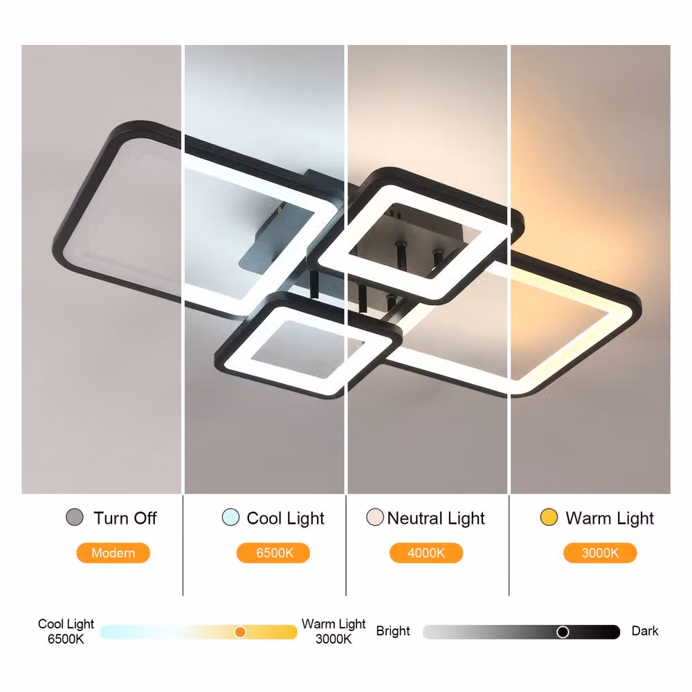 COMELY Modern Square LED Ceiling Light, 54W Dimmable Flush Mount with Remote Control, Black – 2