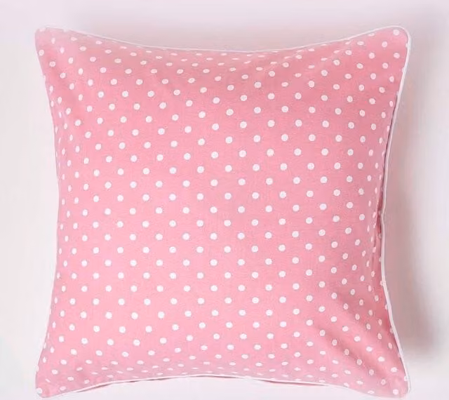 Homescapes Pink and White Polka Dot Cotton Cushion Cover, 45 x 45 cm