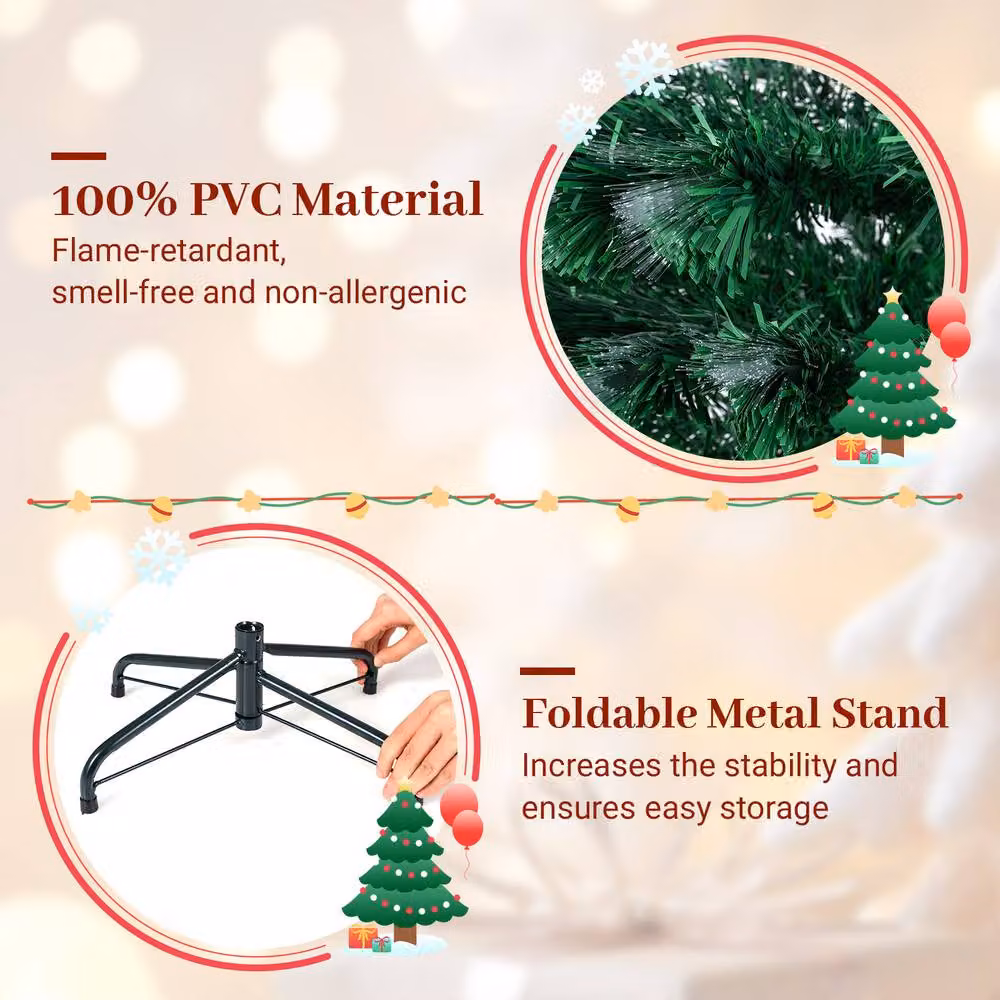 Costway 150 cm Pre-lit Fiber Optic Artificial Christmas Tree in Green – 7