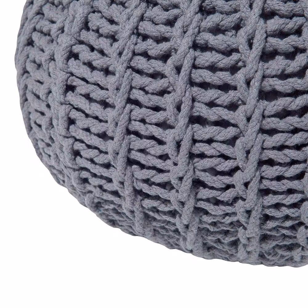 Wyld and Coco Nordic Nest Grey Knitted Cotton Pouf Ottoman W/D/H: 50 x 35 x 35 cm – 5