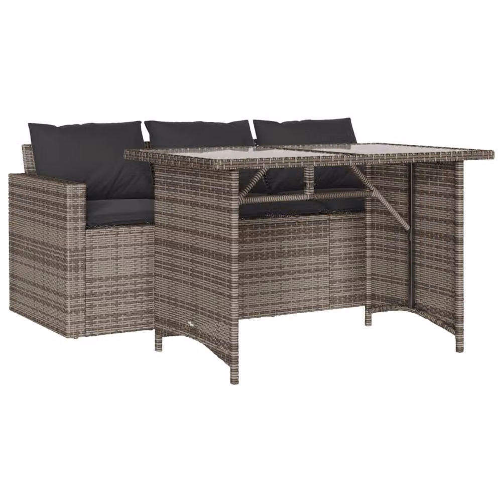 Berkfield Home Beautiful 2 Piece Grey Poly Rattan Garden Dining Set with Cushions – 3
