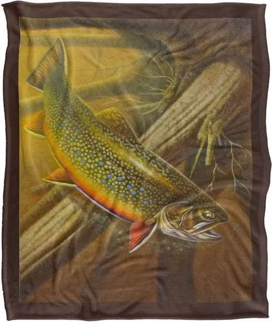 JQ Licensing Brook Trout Fishing Super Soft Fleece Throw Blanket, White/Multicolour, W: 152 cm, D: 127 cm