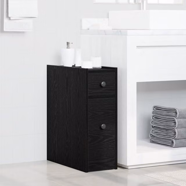 Berkfield Home Narrow Bathroom Cupboard with Wheels in Black Oak Engineered Wood