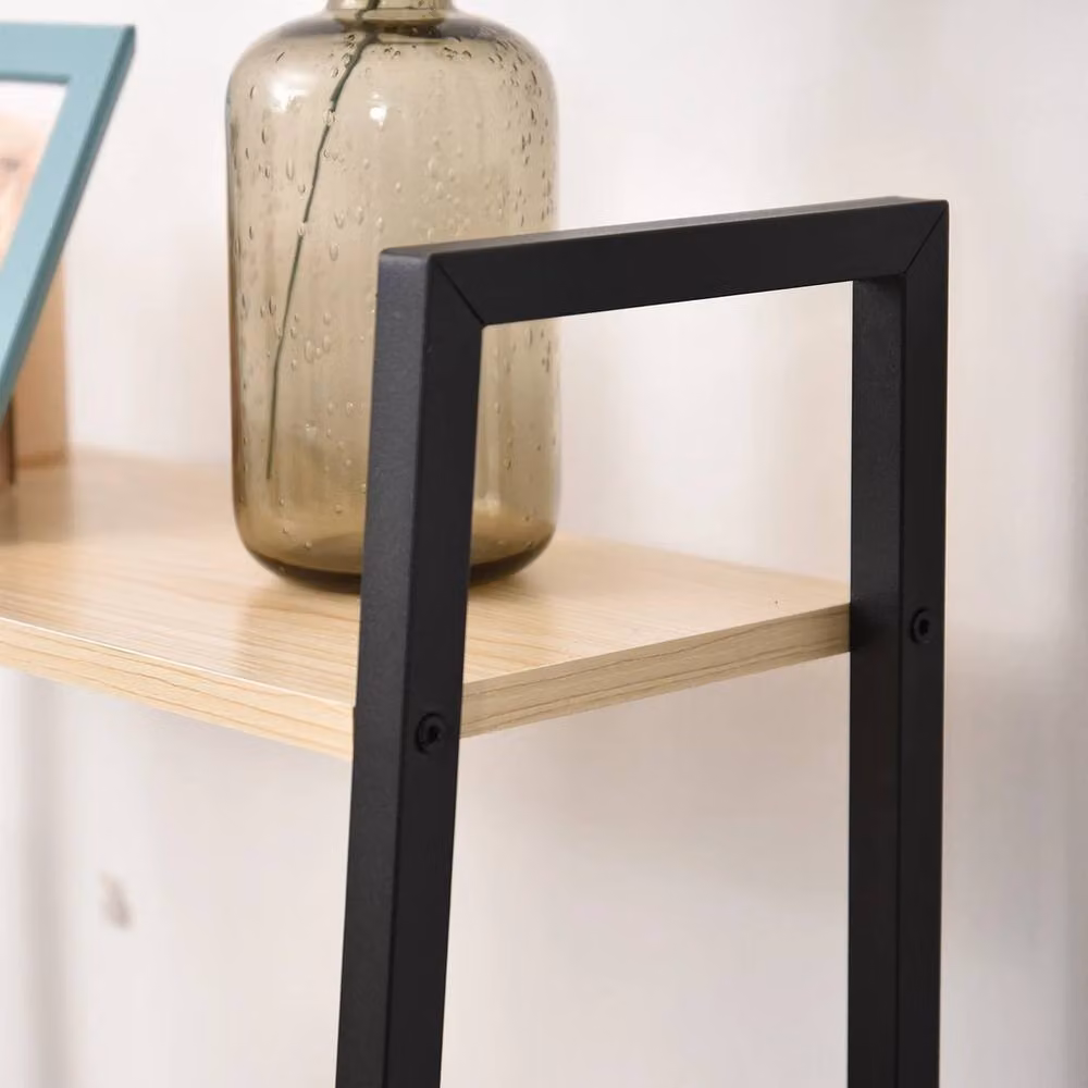 NESTLUNE 4-Tier Minimalist Ladder Shelf Unit in Matt Black Metal and MDF, Height: 100 cm, Depth: 15 cm – 5