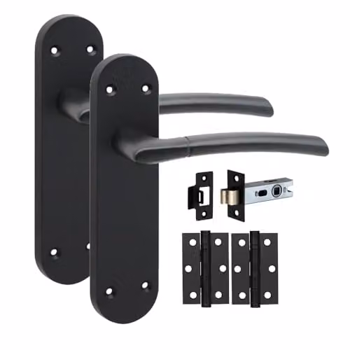 Golden Grace Indiana Long Backplate Door Handle Set in Matt Black, 4 Sets – 2
