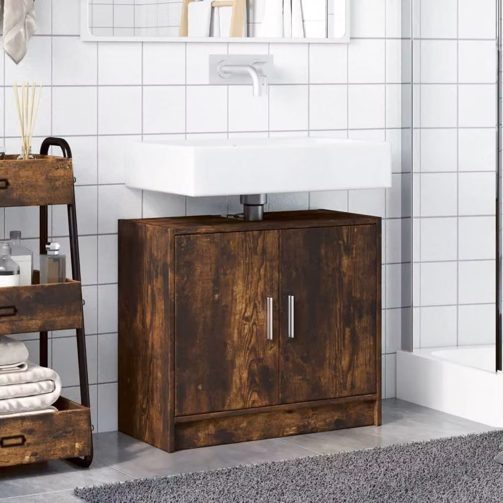Berkfield Home Smoked Oak Sink Cabinet in Brown, W/D/H: 63 x 29 x 55 cm – 2