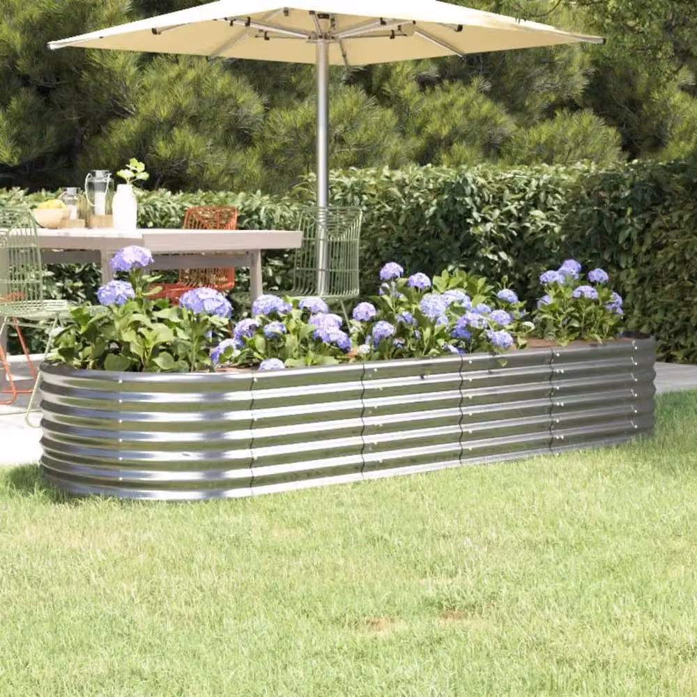 Berkfield Home Garden Silver Powder-coated Steel Raised Bed W: 224 cm, D: 80 cm, H: 36 cm – 2