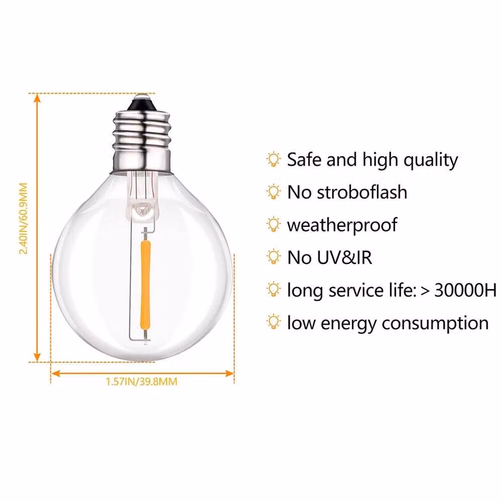 VOGREX 25-Piece Warm White LED Globe Bulb Replacement Set for Garden String Lights, E12 Base, Transparent Glass – 2
