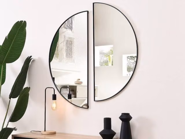 Vente-unique Set of 2 Half-Circle Metal Wall Mirrors in Black, W: 50 cm, H: 100 cm