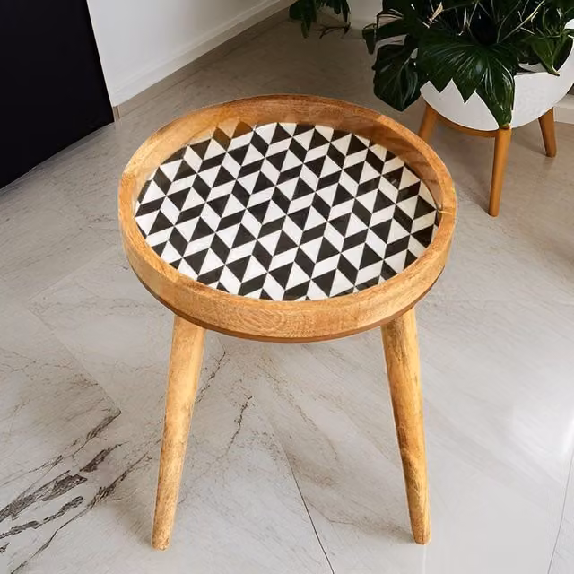 Hartsmede Handmade Round Mango Wood Side Table in Black with Detachable Legs – 1