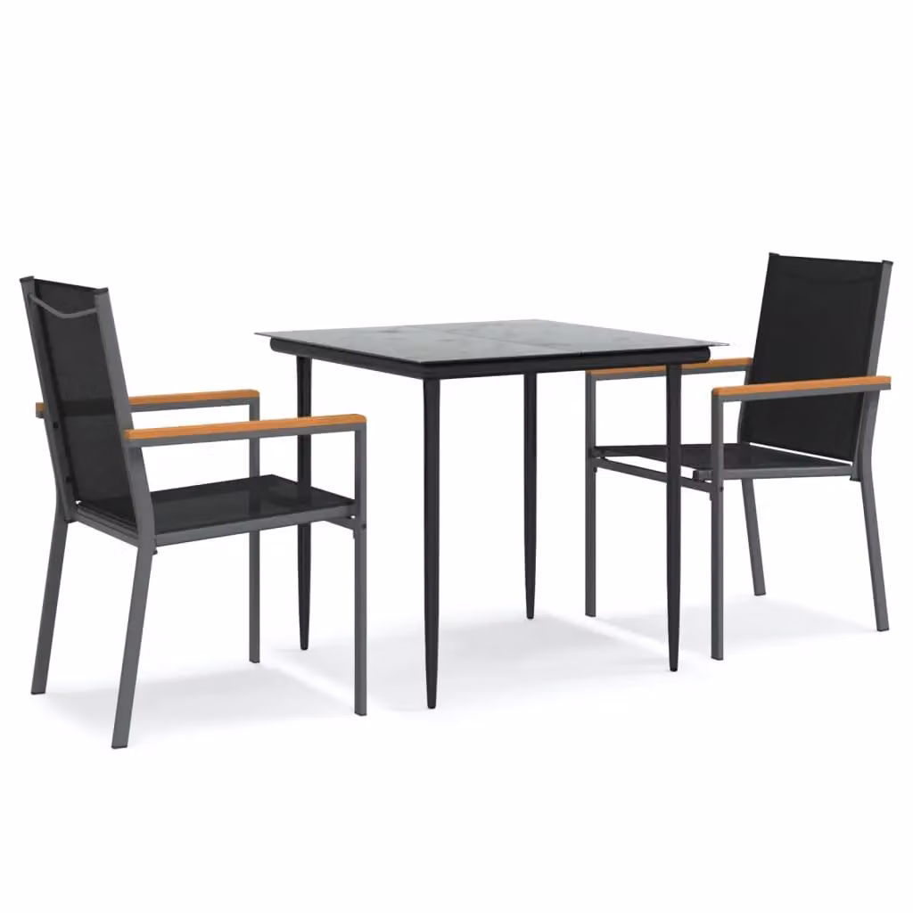 Berkfield Home 3 Piece Modern Garden Dining Set in Black Matt Textilene and Powder Coated Steel – 2