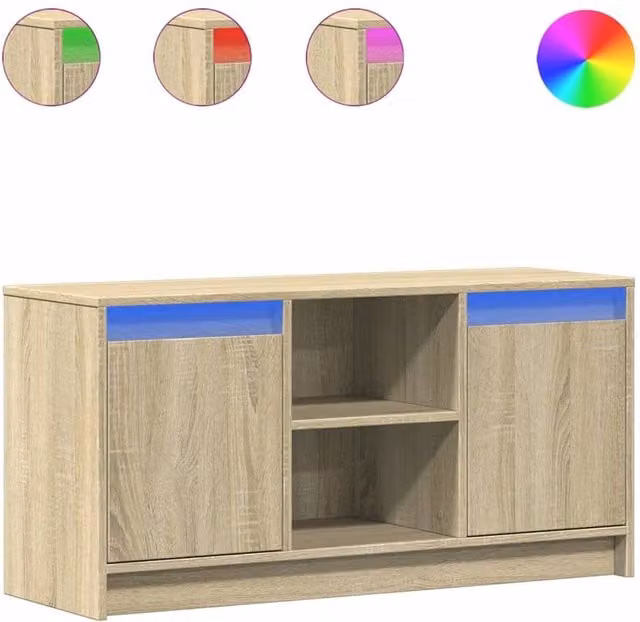 Berkfield Home Modern TV Cabinet with LED in Sonoma Oak Light Brown, W/D/H: 100 x 34 x 50 cm