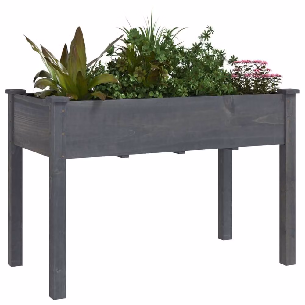 Berkfield Home Grey Solid Wood Fir Planter with Liner W: 118 cm, D: 59 cm, H: 76 cm – 3