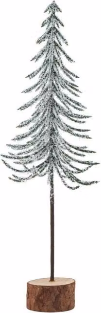KDMD Small Snowy Spindle Tree with Wood Log Base in White for Winter Tabletop Decor