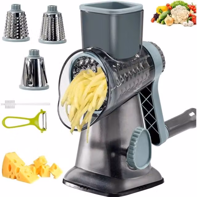 SPETLEK 3 in 1 Rotary Cheese Grater and Kitchen Drum Chopper in Grey