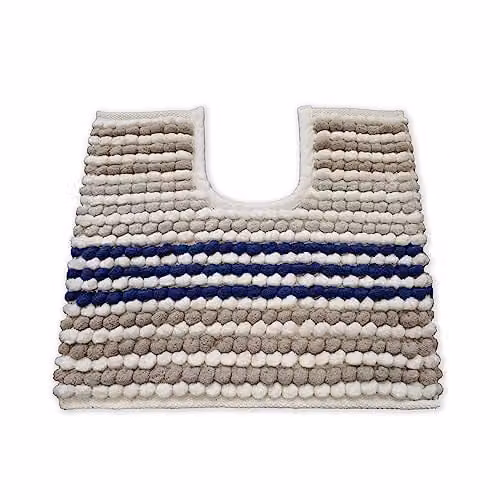 Allure Bath Fashions Striped Chunky Bobble Toilet Mat in Blue and Grey, W/D/H: 50 x 50 x 2 cm – 1