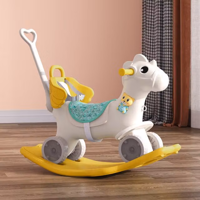 Livingandhome Flying Horse Animal Rocker Toy in Yellow and White