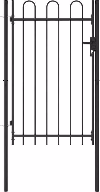 Berkfield Home Single Door Arched Top Steel Fence Gate, Black, W: 1.5 m, H: 1.0 m