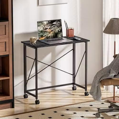 HOMCOM Black Folding Computer Desk with Castors, W: 80 cm, D: 40 cm, H: 75 cm – 6