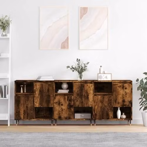 vidaXL Set of 3 Modern Sideboards in Smoked Oak Brown Engineered Wood – 2