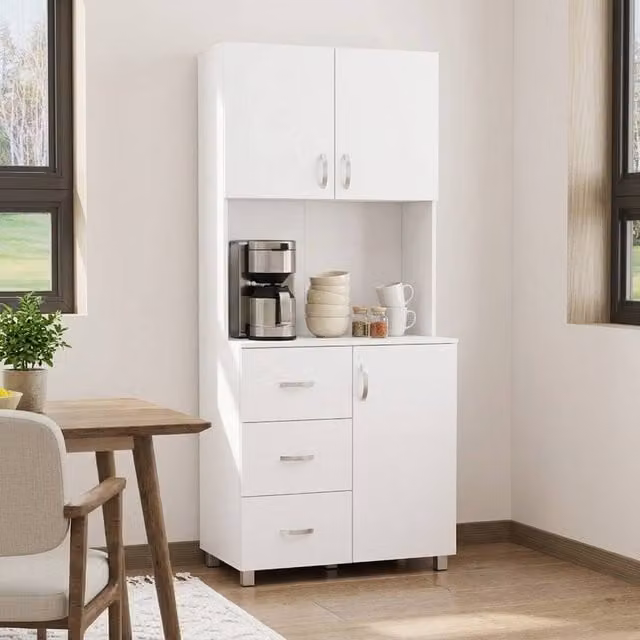 STILVORA Modern White Storage Cabinet with Hinged Doors, Internal Drawers and Shelves – 1