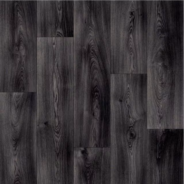 Lotus Black Wood Effect Felt Backed Vinyl Flooring Sheet, W: 400 cm x D: 400 cm, Thickness: 0.38 cm