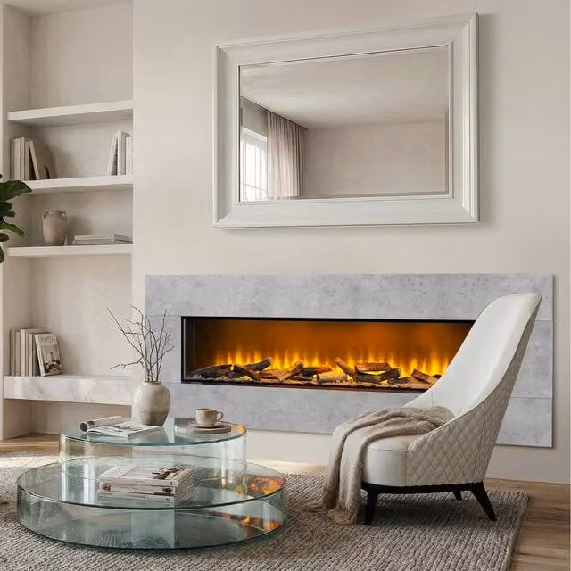 Acantha Pinnacle Fully Inset Electric Media Wall Fire in Concrete Effect, Grey