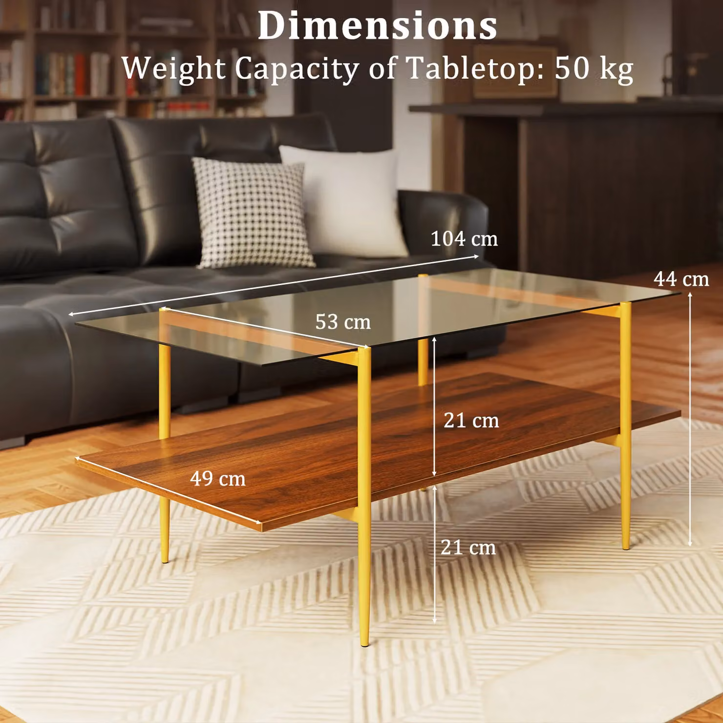 Costway 2-Tier Rectangular Glass Coffee Table with Storage Shelf in Brown and Gold – 2